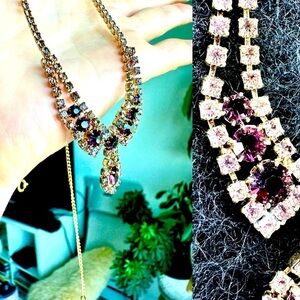 Vintage rare necklace with purple gemstones in gold finish